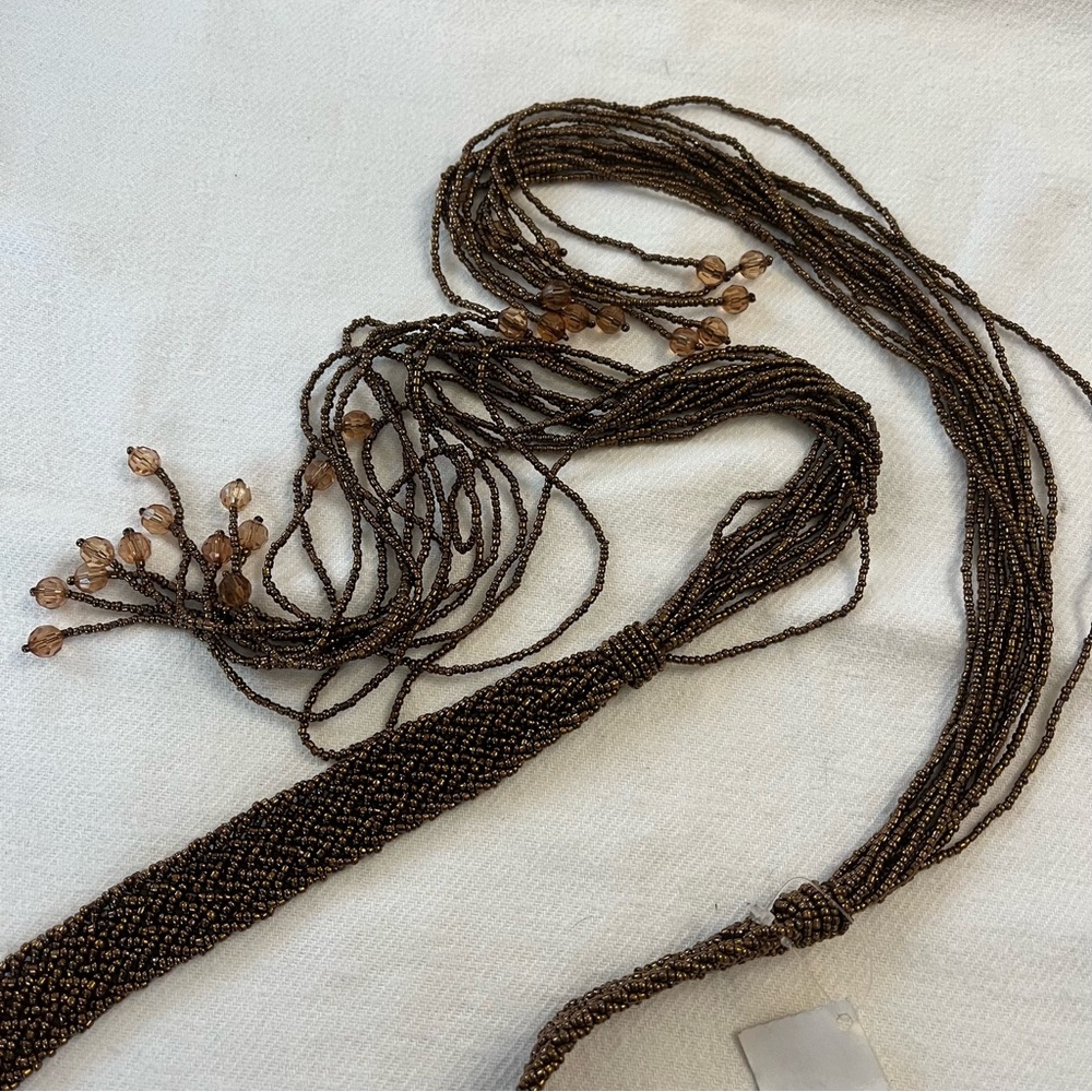 NWT deadstock Talbots beaded bronze tie sash belt with long tassels